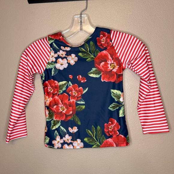 Oopsie Daisy Youth Floral & Striped Swimming Rashguard Shirt Size 6 Red Blue - Picture 5 of 5